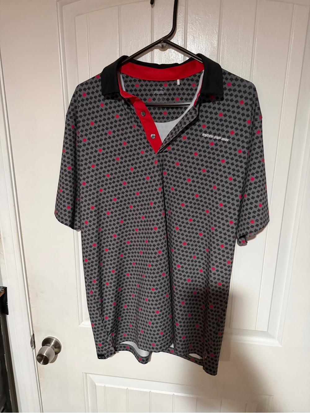 Ryder Cup Puma Grey Polo with Red Accents and Black Collar